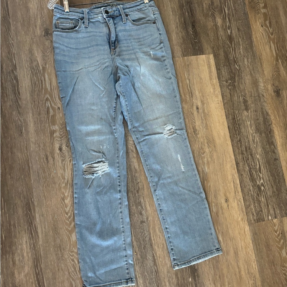 Universal Threads High Rise Straight Crop Blue Distressed Women Jeans Sz 6